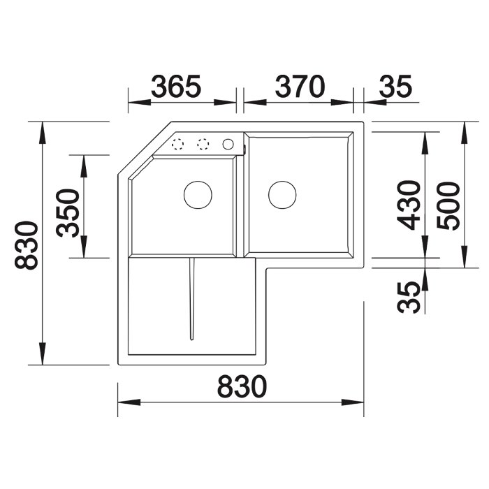 Modern 2 Bowl Granite Corner Kitchen Sink with Left Drainer 83×83 Metra 9 E Blanco