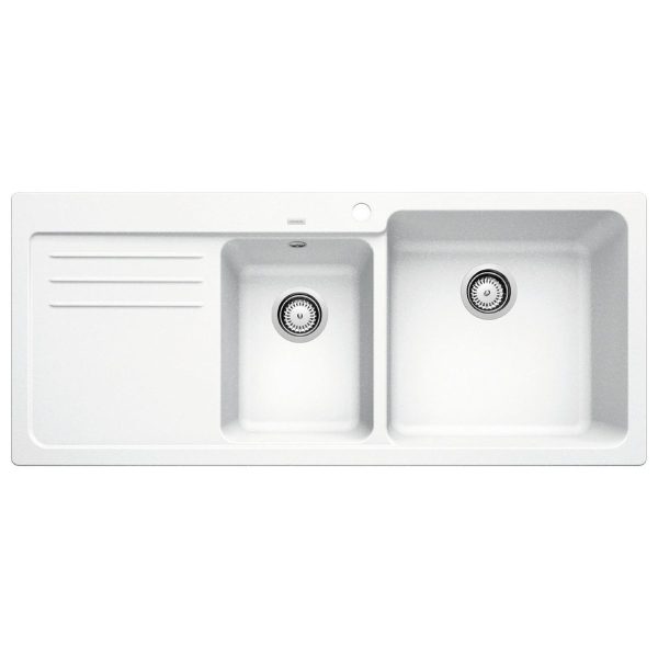 Modern White 2 Bowl Granite Kitchen Sink with Left Drainer 116x50 Naya 8 S Blanco