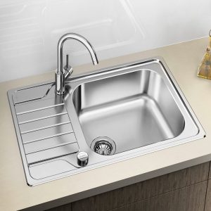 Modern 1 Bowl Stainless Steel Kitchen Sink with Reversible Drainer 78x50 Dinas XL 6 S Compact Blanco