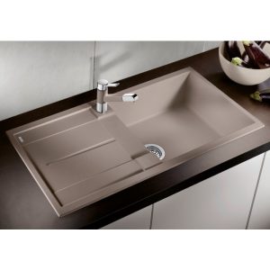 Modern Tartufo 1 Bowl Granite Kitchen Sink with Reversible Drainer 100x50 Metra XL 6 S Blanco