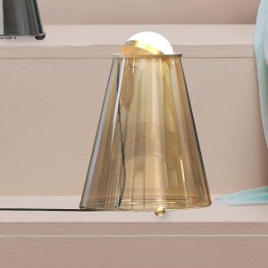 Honey Gold Modern Italian 1-Light Glass Table Lamp with White Adjustable Shade 9719 Hi! Sikrea