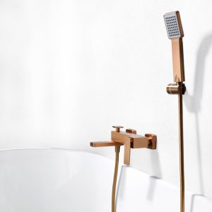 Modern Rose Gold PVD Wall Mounted Bath Shower Mixer with Shower Kit Pisa BDP048-4ORC Imex