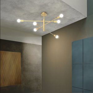 Industrial Dining Room Italian Gold 6-Light Metal Linear Ceiling Light Ø95 7401 Anna PL6 Sikrea