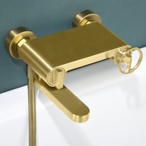 Modern Brushed Gold Wall Mounted Bath Shower Mixer with Shower Kit Olimpo BDC033-4OC Imex