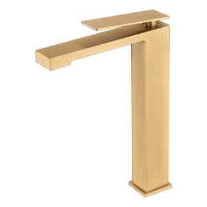 Modern Brushed Gold PVD Single Lever High Rise Square Basin Mixer Tap Pisa BDP048-3OC Imex