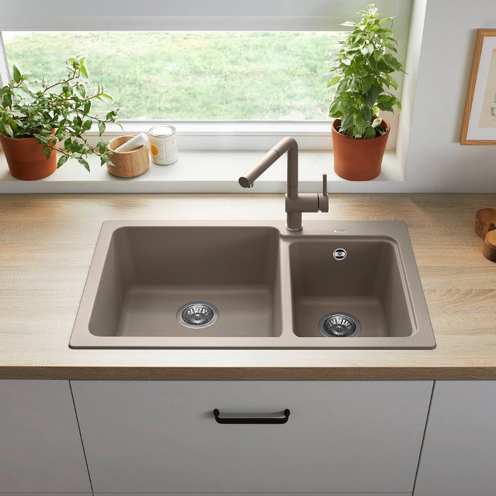 Modern Tartufo 2 Bowl Granite Kitchen Sink 81,5×50 Naya 8 Blanco