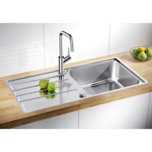 Modern 1 Bowl Stainless Steel Kitchen Sink with Reversible Drainer 100x50 Lemis XL 6 S-IF Blanco
