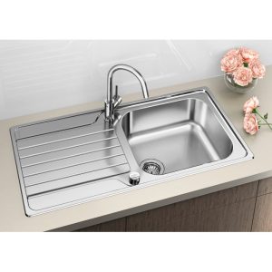 Modern 1 Bowl Stainless Steel Kitchen Sink with Reversible Drainer 100x50 Dinas XL 6 S Blanco