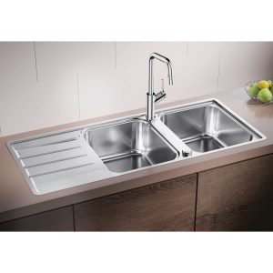 Modern 2 Bowl Stainless Steel Kitchen Sink with Reversible Drainer 116x50 Lemis 8 S-IF Blanco