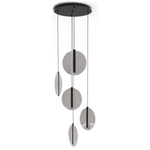 Black Modern Italian Pendant Ceiling Light Led with Five Round Shades 7012 Koi S5 Sikrea