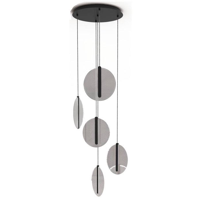 Modern Italian Black Pendant Ceiling Light Led with Five Round Shades 7012 Koi S5 Sikrea