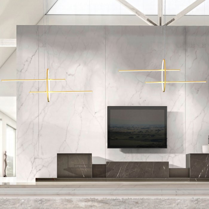 Linear Living Room Modern Italian Gold Pendant Ceiling Light Led 58 Watt 7906 Ring 2 Sikrea