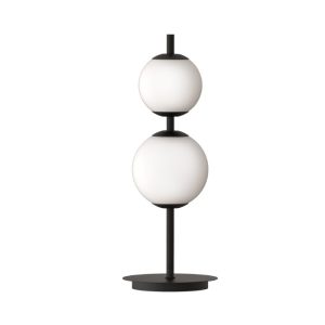 Italian Modern Black Led Table Lamp with Two White Glass Shades 40H 4127 Tolomeo L Sikrea