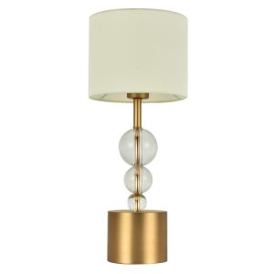 Neoclassic Italian Bronze Gold Table Lamp with a Beige Fabric Shade 49H 33120 Gioconda L Sikrea