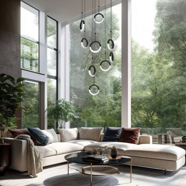 Modern Living Room Black Italian Pendant Ceiling Light with a Decorative Ring Led 12 Watt 8798 Miley S1 Sikrea