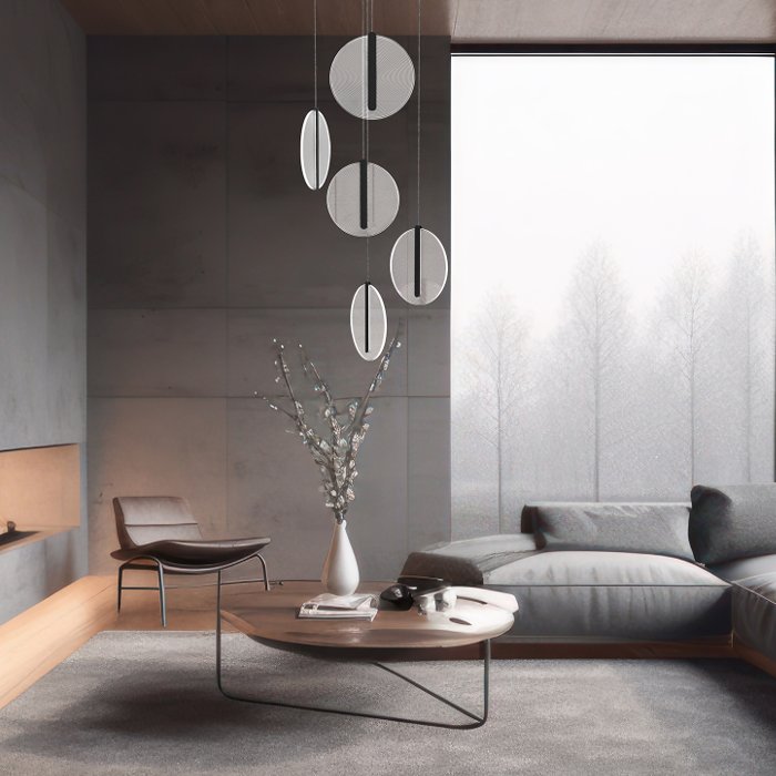 Living Room Modern Italian Black Pendant Ceiling Light Led with Five Round Shades 7012 Koi S5 Sikrea