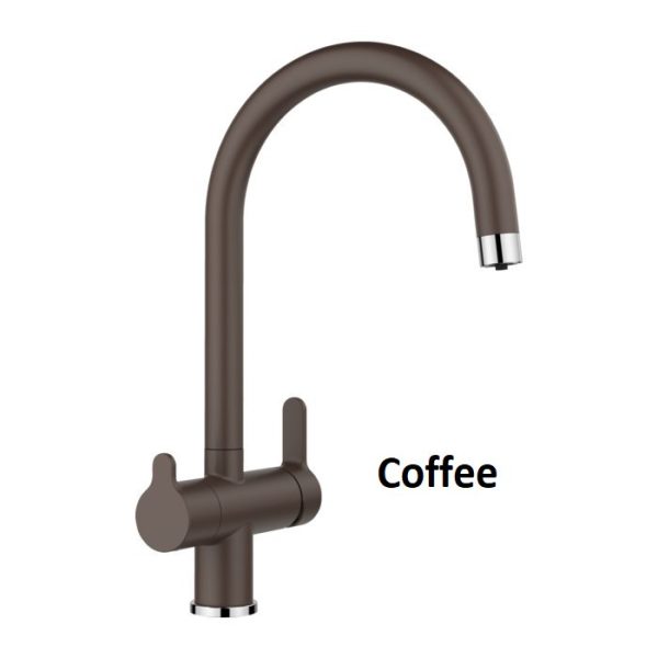 Modern Water Filter Kitchen Mixer Tap 2 Outlets Trima Filter Coffee Silgranit 526219 Blanco