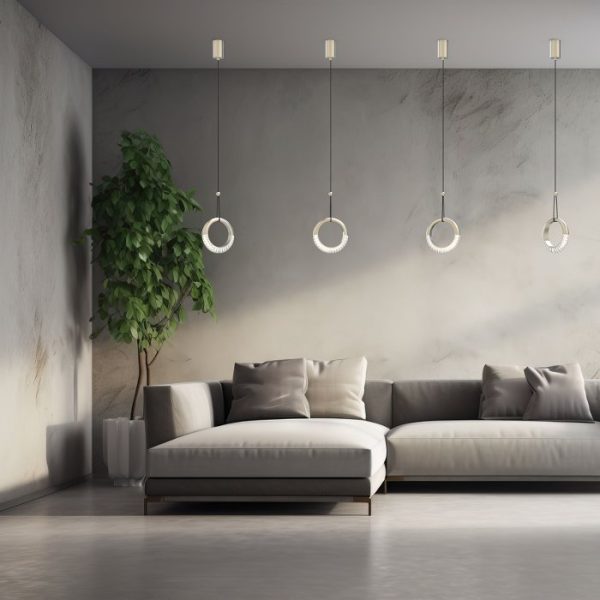 Italian Living Room Silver Satin Modern Pendant Ceiling Light with a Decorative Ring Led 12 Watt 8804 Miley S1 Sikrea