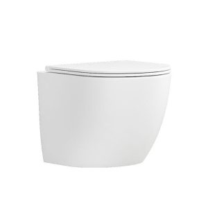 Modern White Rimless Wall Hung Toilet with Soft Close Slim Seat 35,5x49 Milos LT 046E-NR Karag