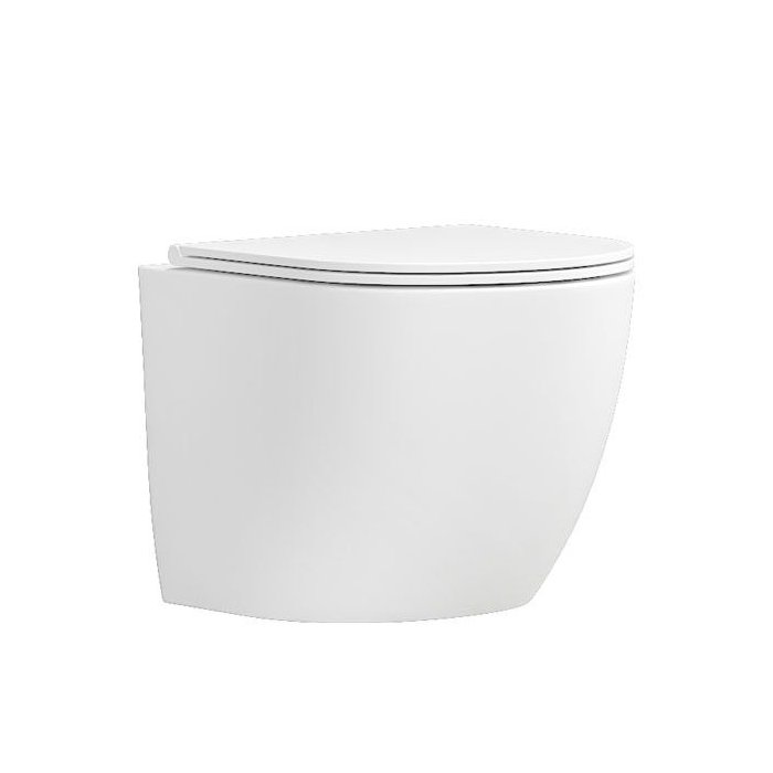 Milos LT 046E-NR Karag Modern White Rimless Wall Hung Toilet with Soft Close Slim Seat 35,5×49