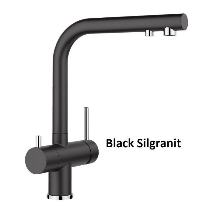 Black Silgranit Water Filter Kitchen Mixer Tap with 2 Outlets Fontas II Filter 526157 Blanco