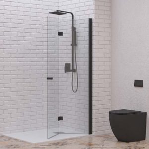 Modern Black Folding Showerwall Wet Room Shower Screen 6mm 200H S 7 Nero Karag