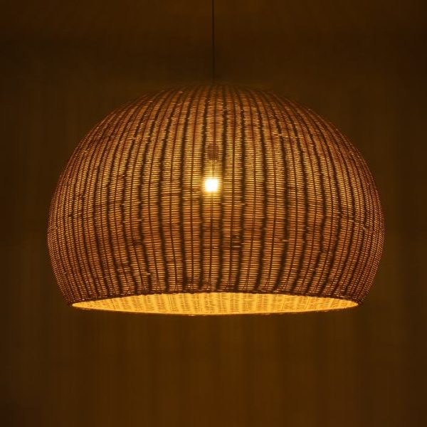 Dining Room Vintage 1-Light Beige Bamboo Pendant Ceiling Light Ø100 H63 01826 Raito