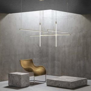 Living Room Minimal Italian Gold Linear Pendant Ceiling Light Led 64 Watt 7166 Elia S5 Sikrea