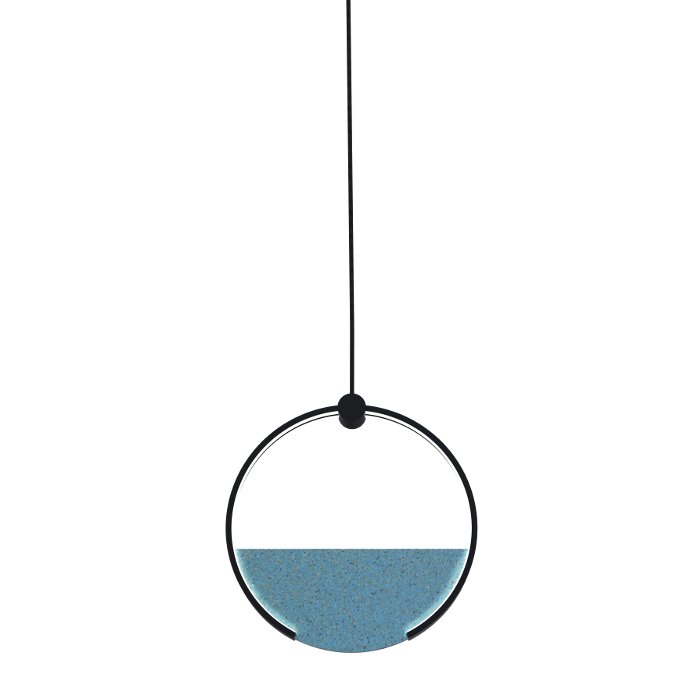 Modern Italian Pendant Ceiling Light Led with a Round Shade and a Blue Glass Detail 4691 Toy S1 Sikrea