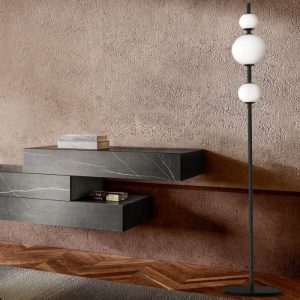 Black Modern Living Room Italian Floor Lamp Led with Three White Glass Shades 165H 4134 Tolomeo P Sikrea
