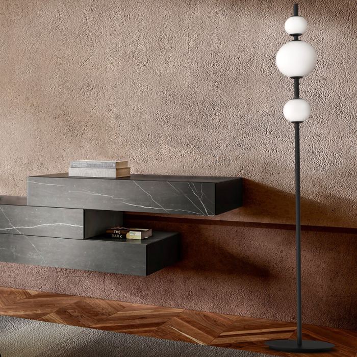 Living Room Modern Italian Black Floor Lamp Led with Three White Glass Shades 165H 4134 Tolomeo P Sikrea