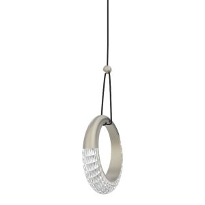 Modern Silver Satin Italian Pendant Ceiling Light with a Decorative Ring Led 12 Watt 8804 Miley S1 Sikrea
