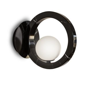 Black Marble Effect Modern Italian Wall Sconce with a White Glass Shade 9863 Dea A Sikrea