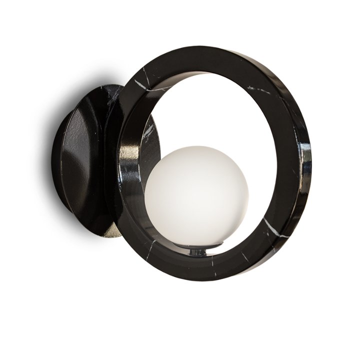 Modern Italian Black Marble Effect Wall Sconce with a White Glass Shade 9863 Dea A Sikrea