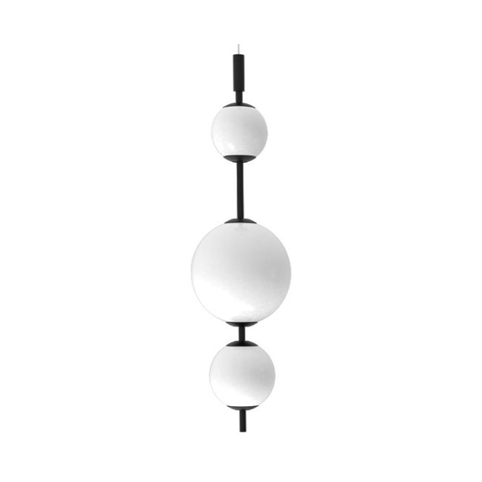 Modern Italian Black Pendant Ceiling Light Led with Three White Glass Shades 4141 Tolomeo S1 Sikrea