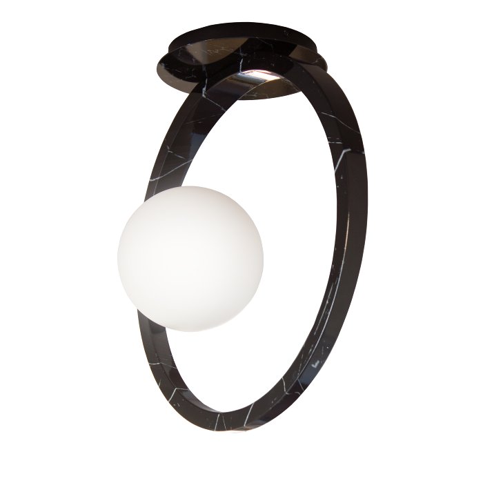 Modern Italian Black Marble Effect Ceiling Light with a White Glass Shade 4424 Dea PL Sikrea