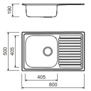 Επικαθημενοσ νεροχυτησ κουζινασ ανοξειδωτοσ με ποδια 80x50 Ecotype D100 Macart Διαστασεις