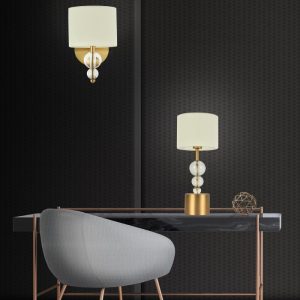 Neoclassic Italian Table Lamp and Wall Sconce Bronze Gold with a Beige Fabric Shade 49H 33120 Gioconda L Sikrea