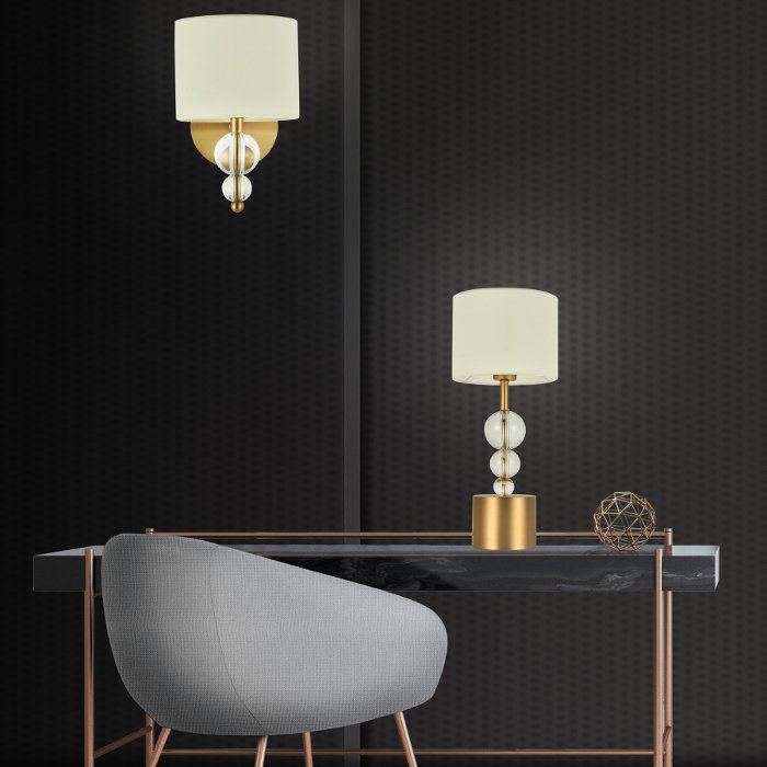 Modern Italian Table Lamp and Wall Sconce Bronze Gold with a Beige Fabric Shade 49H 33120 Gioconda L Sikrea