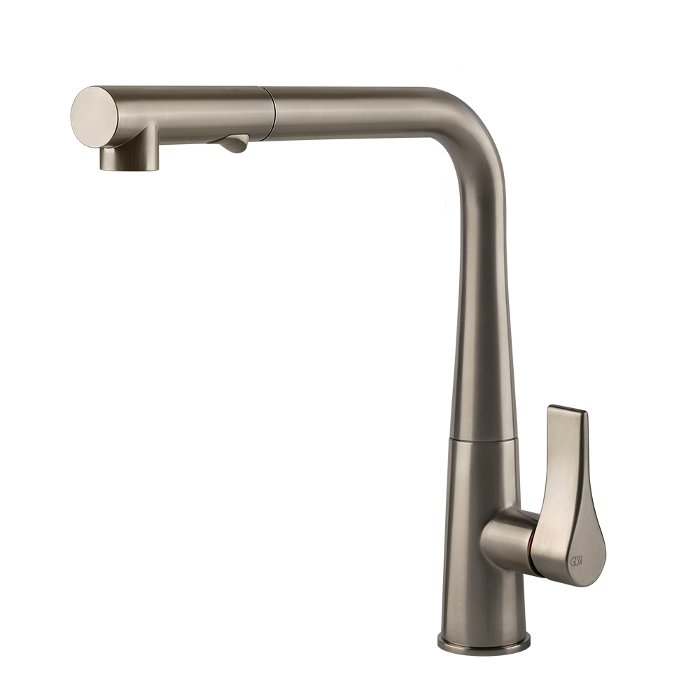 Modern L-Shaped Satine Kitchen Mixer Tap with 2-Way Pull Out Spray Proton 17177-149 Gessi