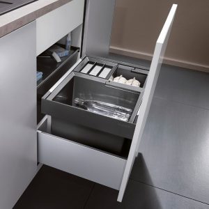 Modern 46 Litre Pull Out Waste Separation System with 3 Bins & Cover Flexon II XL 521473 Blanco
