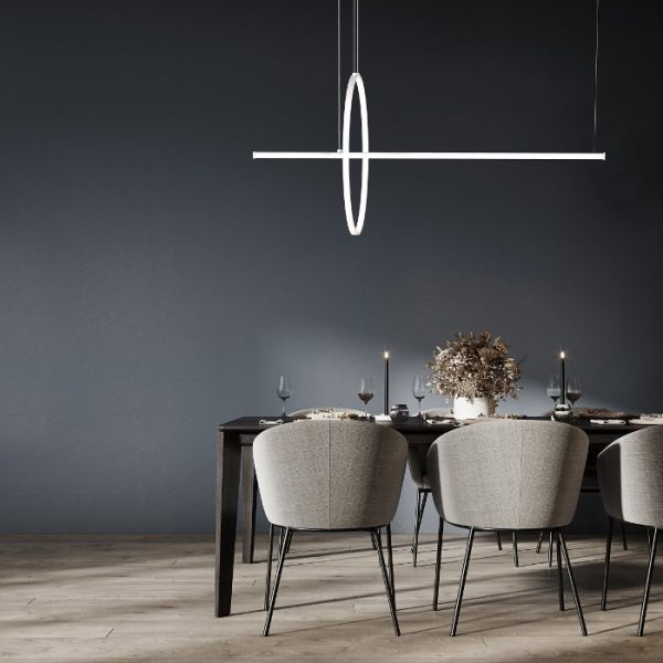Linear Minimal Dining Room White Italian Pendant Ceiling Light Led 46 Watt 33274 Ring Sikrea