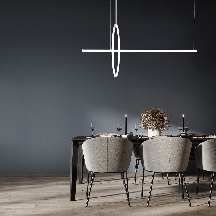 Dining Room White Minimal Linear Italian Pendant Ceiling Light Led 46 Watt 33274 Ring Sikrea