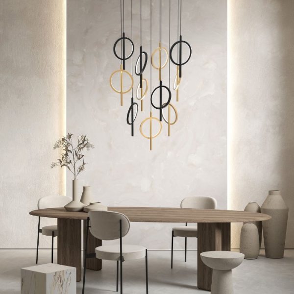 Minimal Dining Room Black and Bronze Gold Italian Round Metal Pendant Ceiling Light Led 8859 8866Liam S1 Sikrea