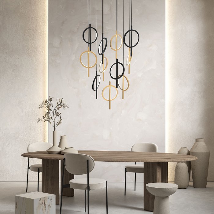 Modern Dining Room Black and Bronze Gold Italian Round Metal Pendant Ceiling Light Led 8859 8866Liam S1 Sikrea