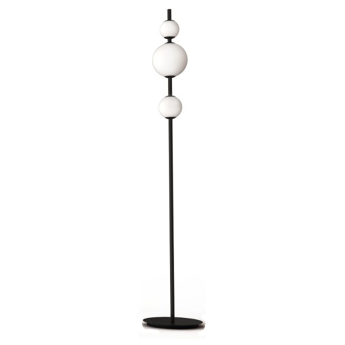 Modern Italian Black Floor Lamp Led with Three White Glass Shades 165H 4134 Tolomeo P Sikrea