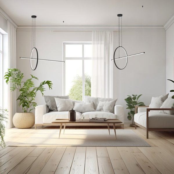 Minimal Black Living Room Linear Italian Pendant Ceiling Light Led 46 Watt 33281 Ring Sikrea