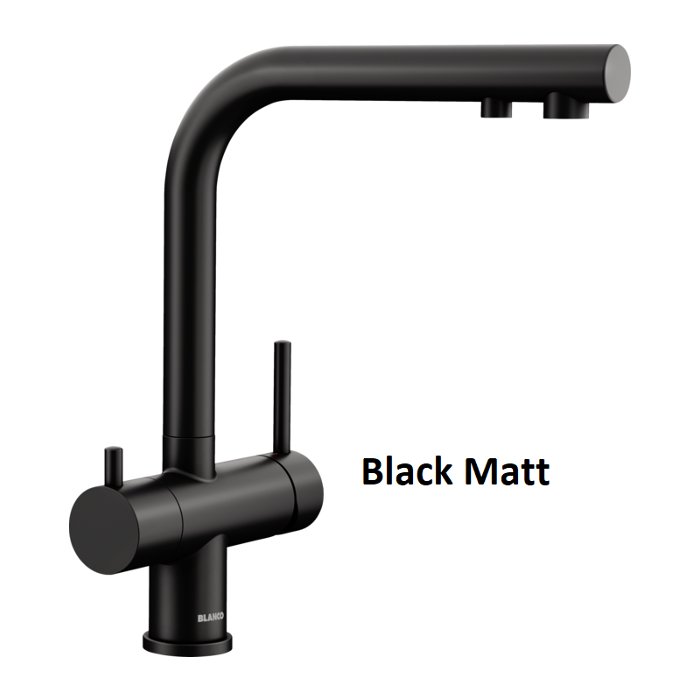 Black Matt Water Filter Kitchen Mixer Tap with 2 Outlets Fontas II Filter 526670 Blanco