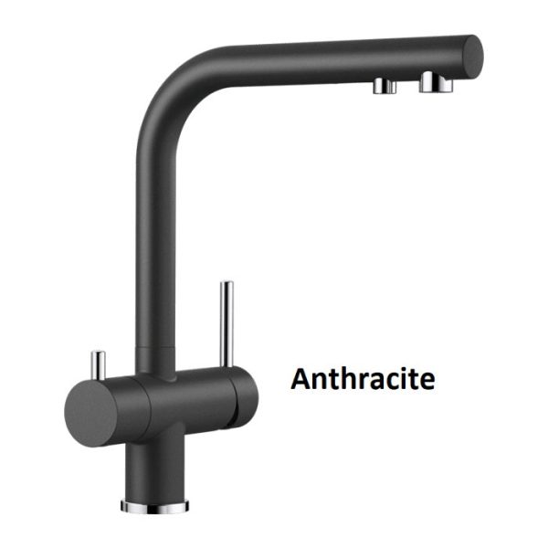 Anthracite Water Filter Kitchen Mixer Tap with 2 Outlets Fontas II Filter 523130 Blanco