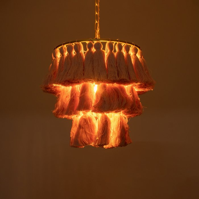 Dining Room Boho 1-Light Pendant Ceiling Light with Gold Metal Details and Pink Fringe Tassels Ø30 H40 02086 Missoula